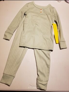 cloud island Light Sage Ribbed Two-Piece Pajama Set